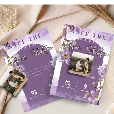 Save the Date Magnet auf Karte – elegant und einzigartig Purple Style