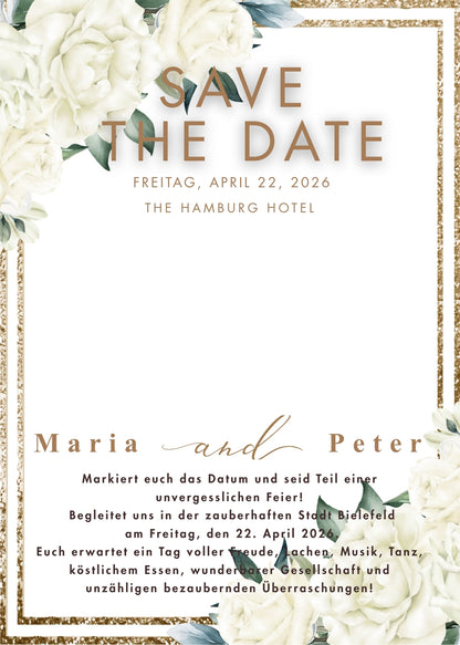 Save the Date Magnet auf Karte – elegant und einzigartig Gold Style