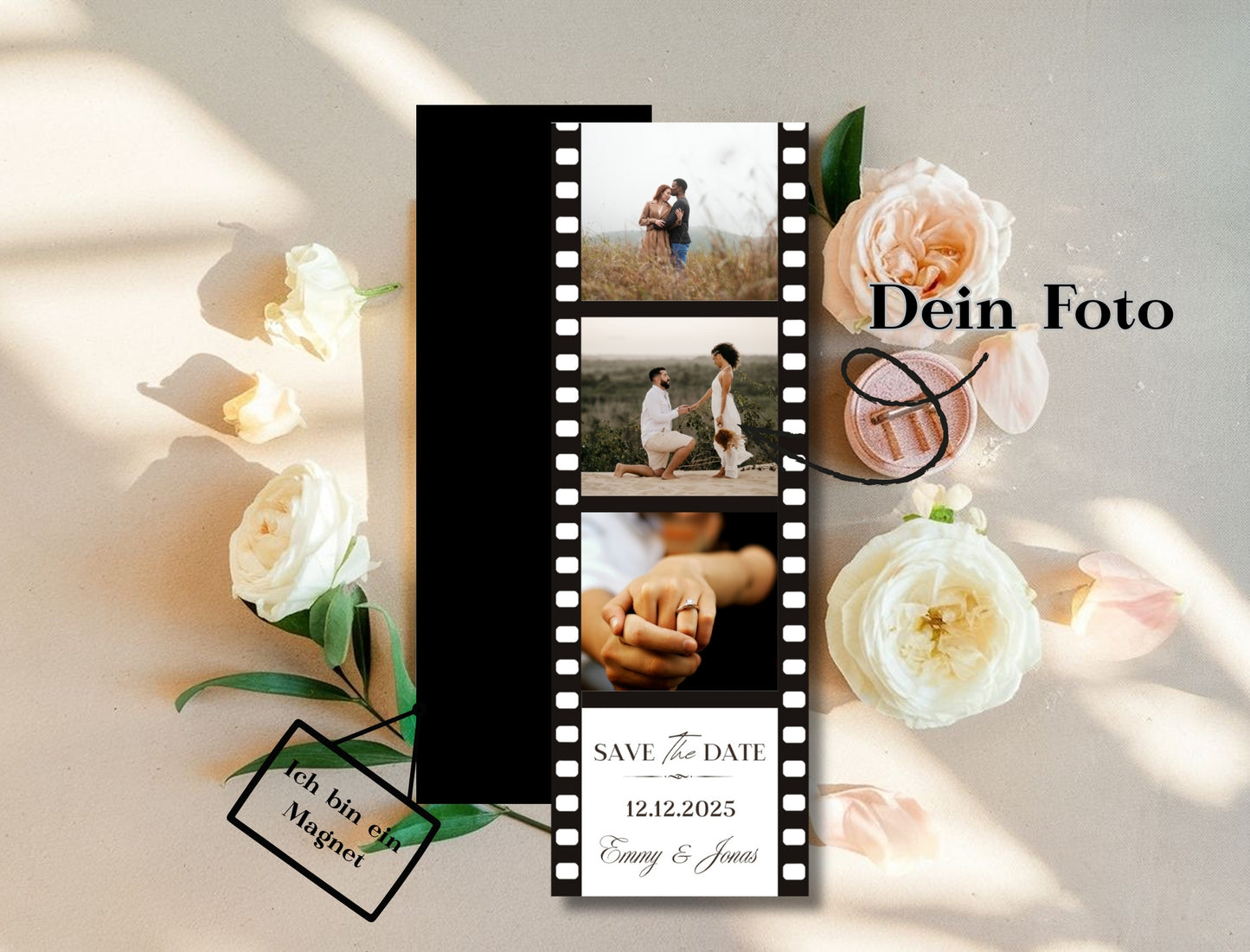 Magnetische Save-the-Date Karte – Personalisiert mit eurem Foto Film Style