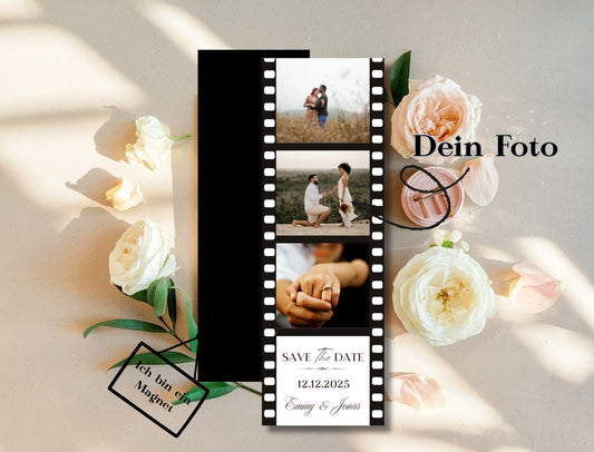 Magnetische Save-the-Date Karte – Personalisiert mit eurem Foto Film Style