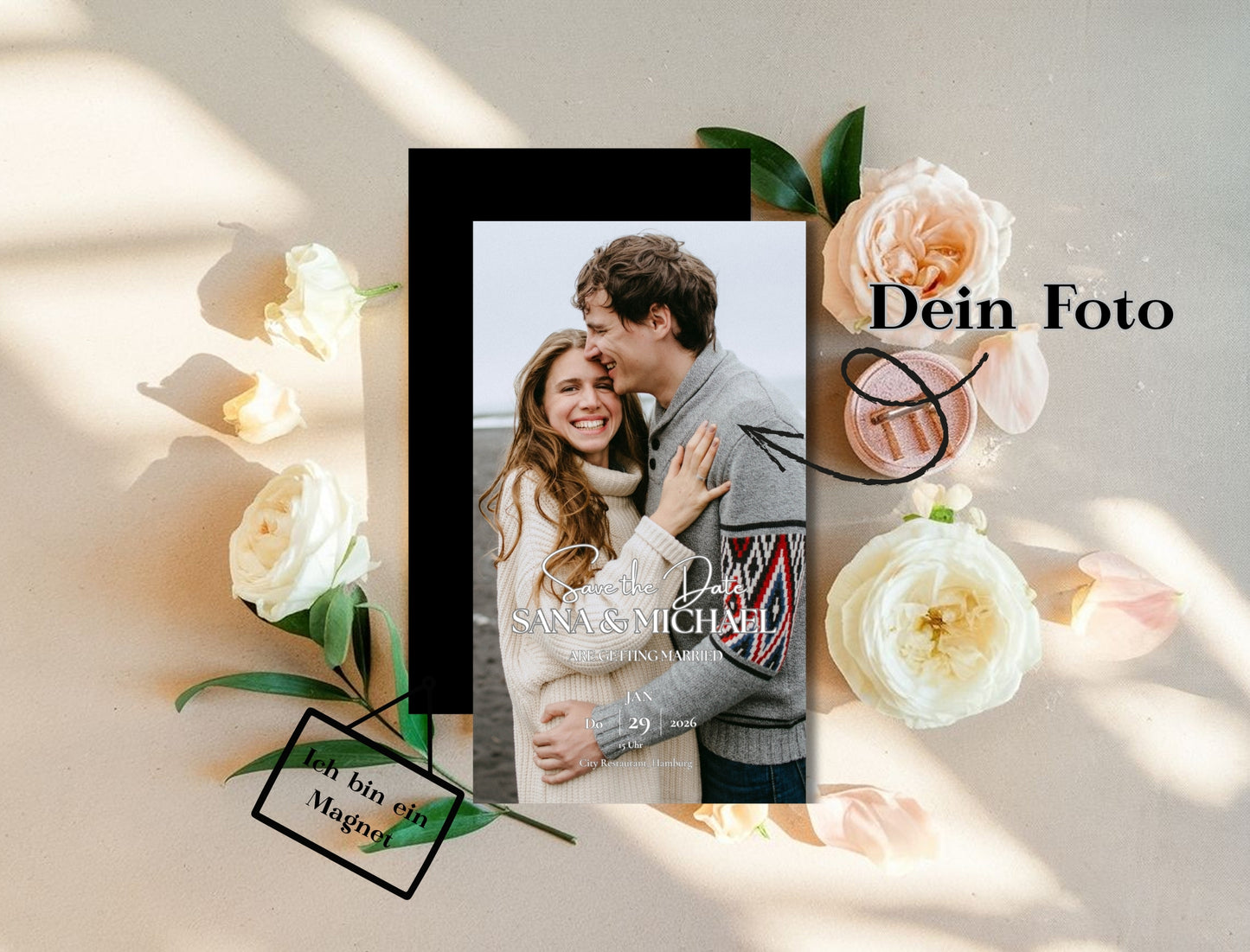 Magnetische Save-the-Date Karte – Personalisiert mit eurem Foto Long Style