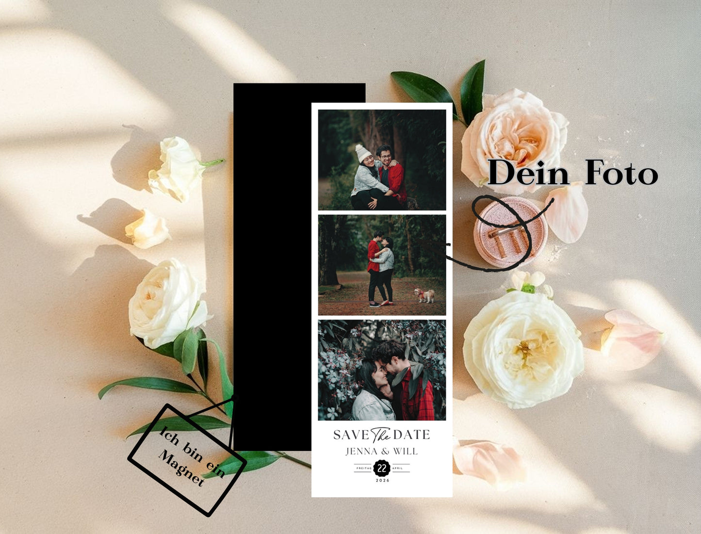 Magnetische Save-the-Date Karte – Personalisiert mit eurem Foto Strip