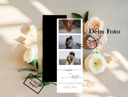 Magnetische Save-the-Date Karte – Personalisiert mit eurem Foto Strip Mini