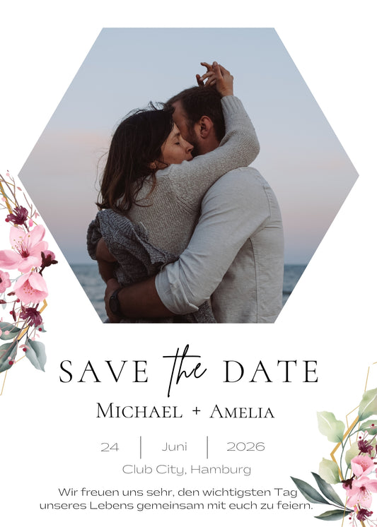 Magnetische Save-the-Date Karte – Personalisiert mit eurem Foto Blumen Style