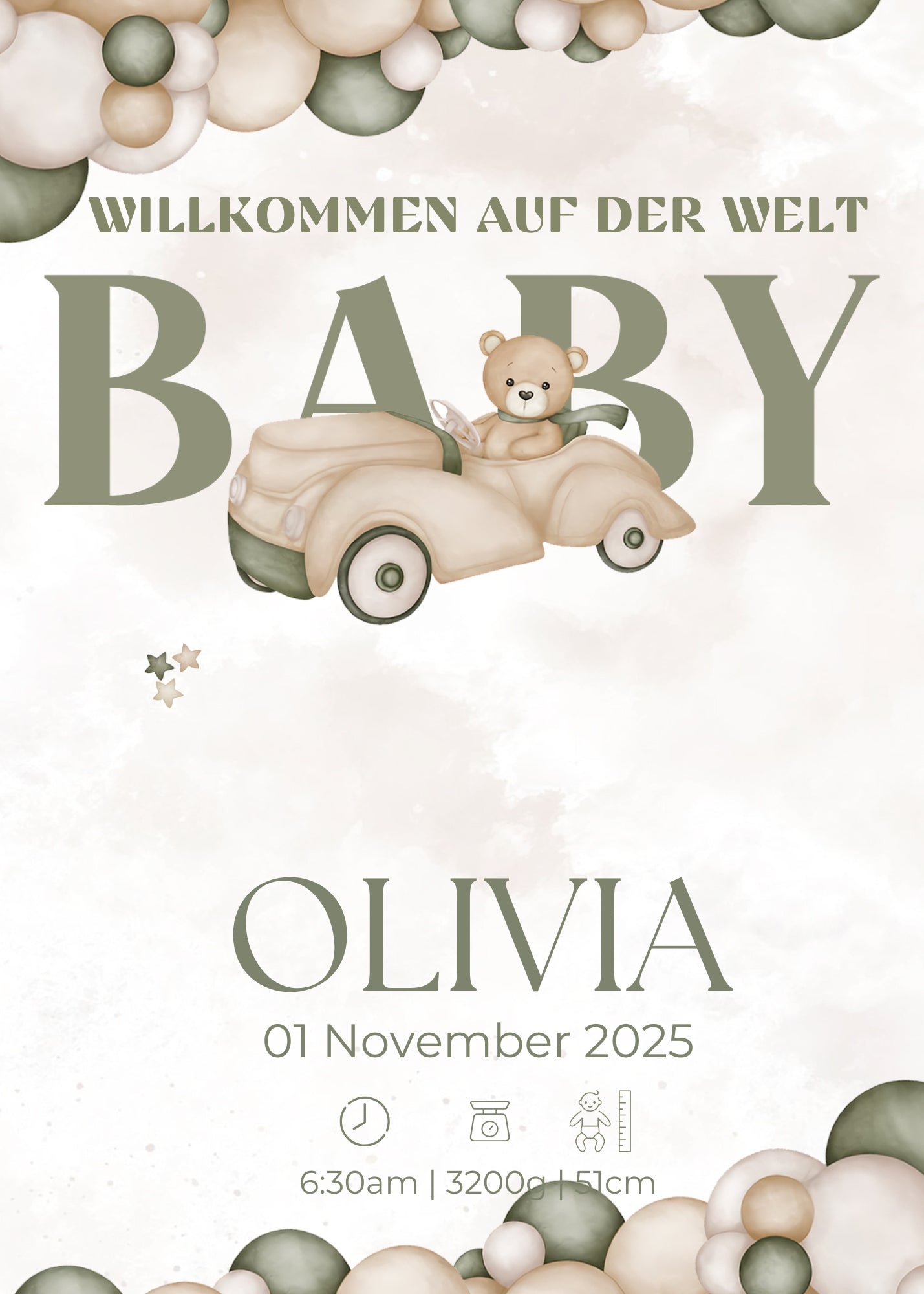 Willkommen, kleines Wunder – Karte mit Magnet Oliven Style