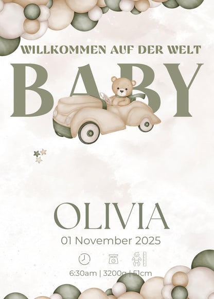 Willkommen, kleines Wunder – Karte mit Magnet Oliven Style