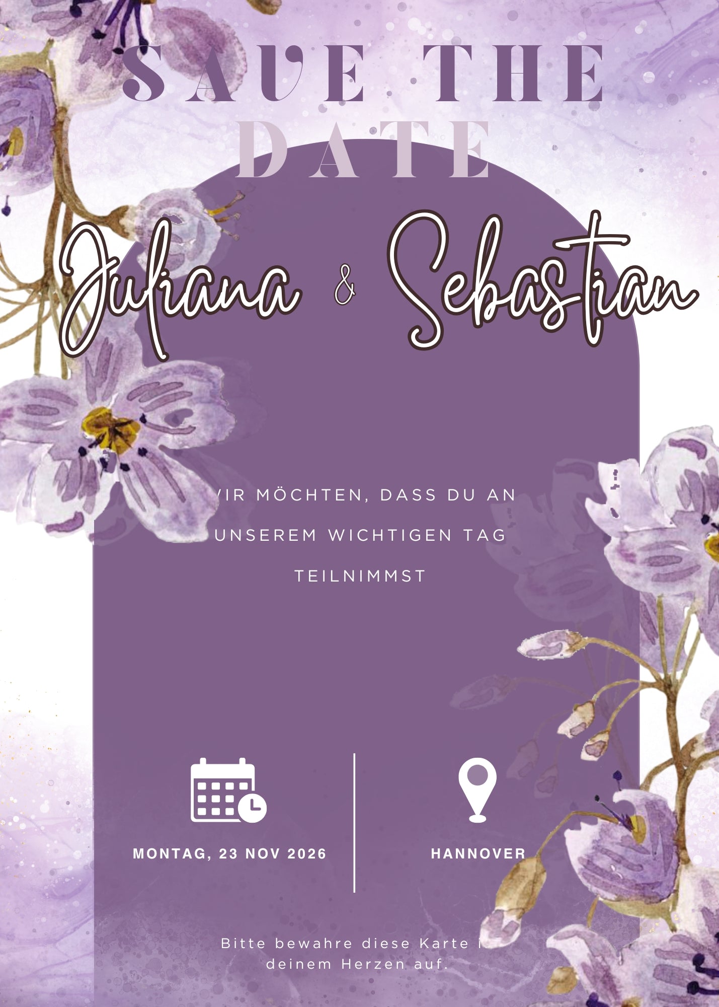 Save the Date Magnet auf Karte – elegant und einzigartig Purple Style