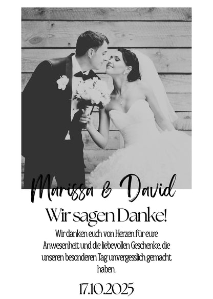 Wir sagen Danke – Magnetkarte mit Foto & persönlichem Text Black Style