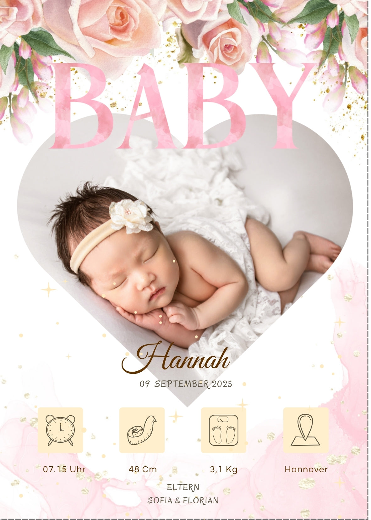 Willkommen, kleines Wunder – Magnetkarte zur Geburt 10x14 Heart Style