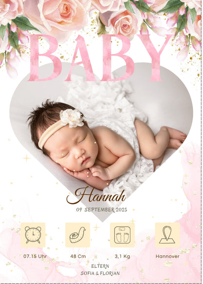 Willkommen, kleines Wunder – Magnetkarte zur Geburt 10x14 Heart Style