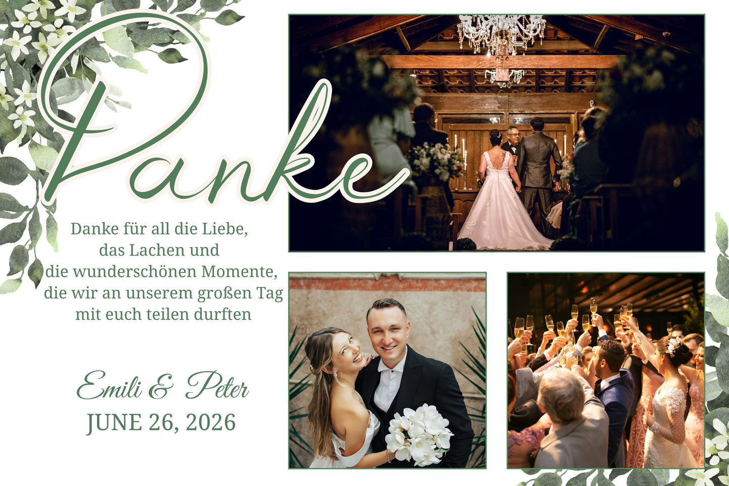 Wir sagen Danke – Magnetkarte mit Foto & persönlichem Text Grun Style