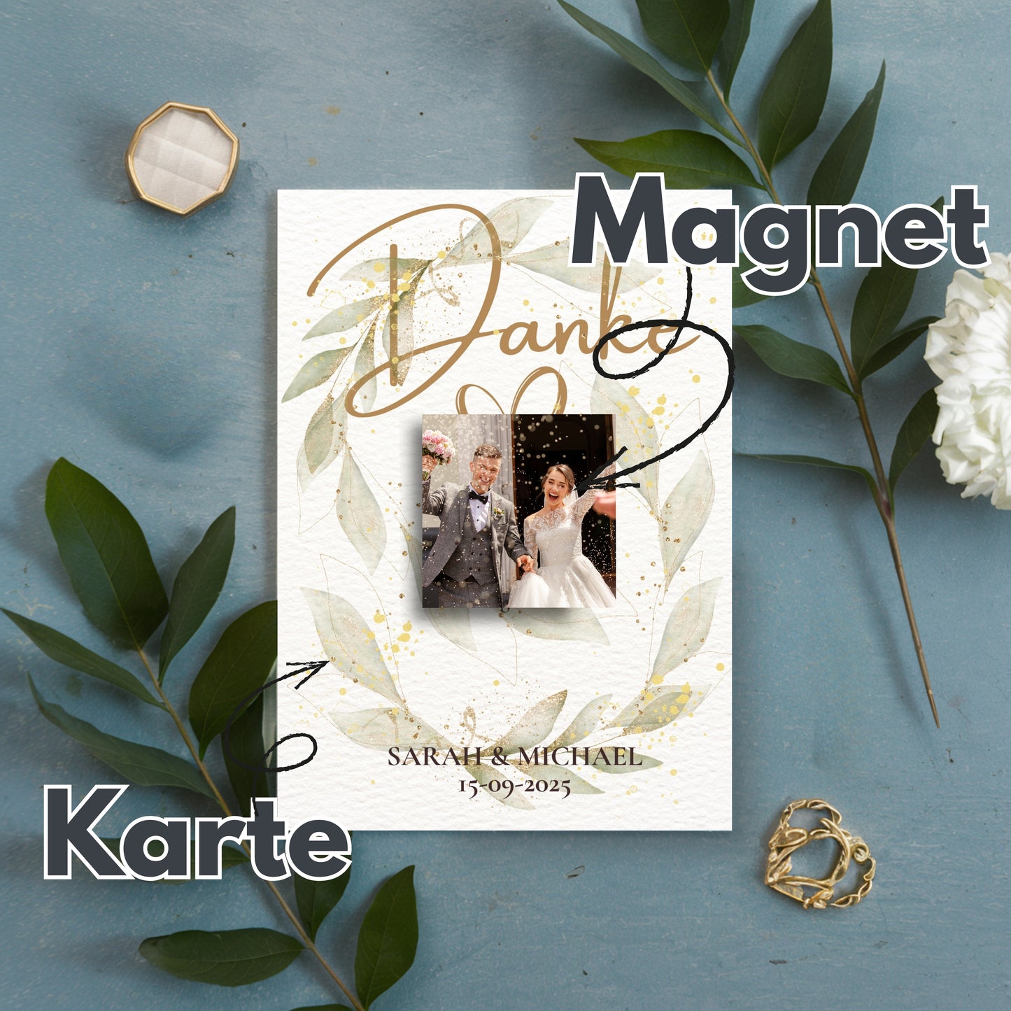 Wir sagen Danke Magnet auf Karte – elegant und einzigartig Sparkles Style