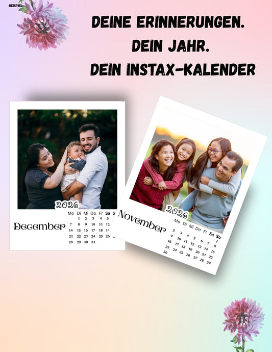 Instax Monatskalender 2026 – 12 Karten 90mm x 120mm. Für deine schönsten Momente