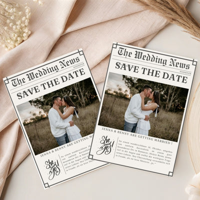 Magnetische Save-the-Date Karte – Personalisiert mit eurem Foto News Style