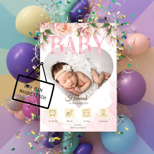 Willkommen, kleines Wunder – Magnetkarte zur Geburt 10x14 Heart Style