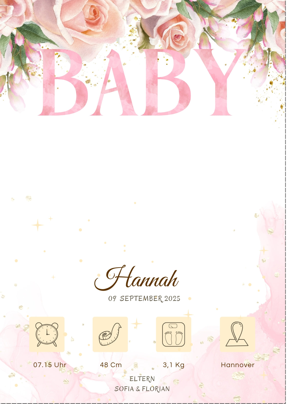 Willkommen, kleines Wunder – Karte mit Magnet Rose Style