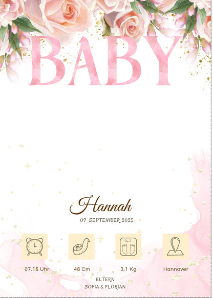 Willkommen, kleines Wunder – Karte mit Magnet Rose Style