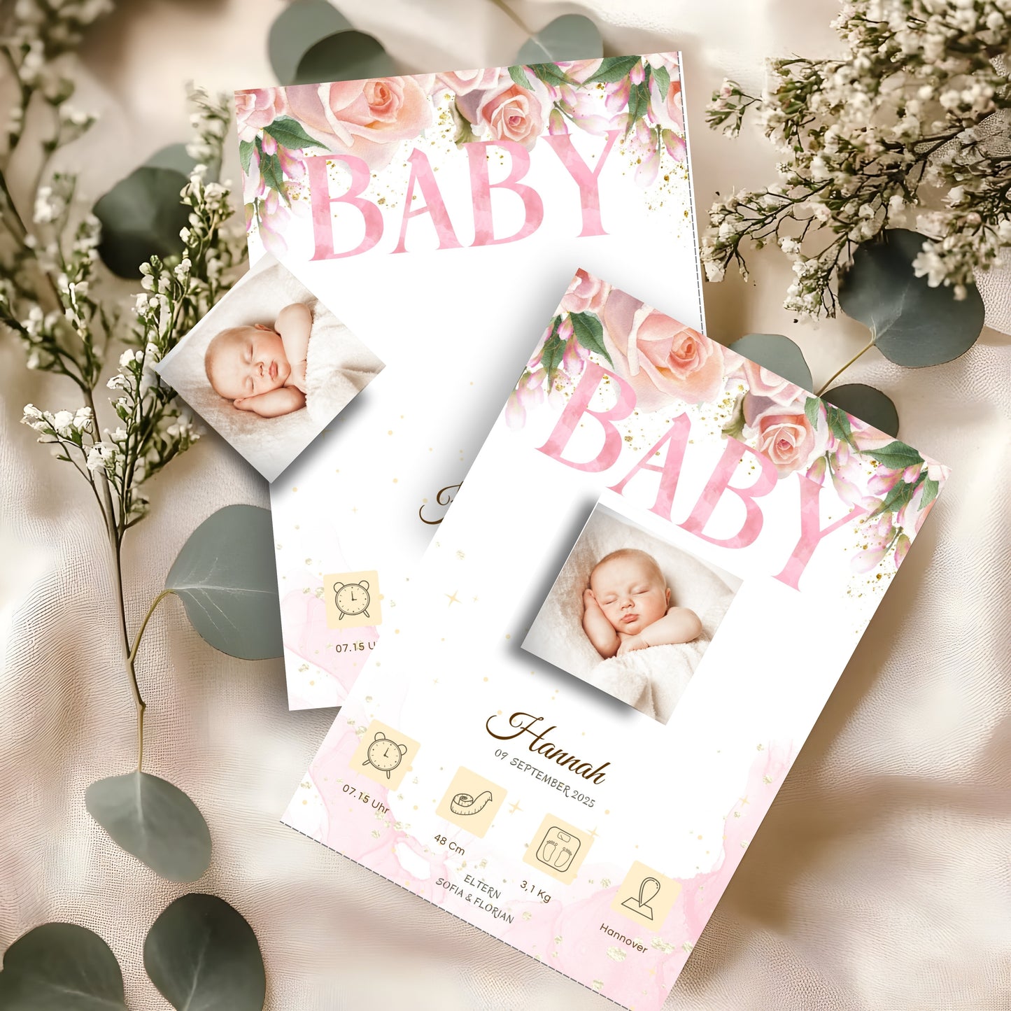 Willkommen, kleines Wunder – Karte mit Magnet Rose Style