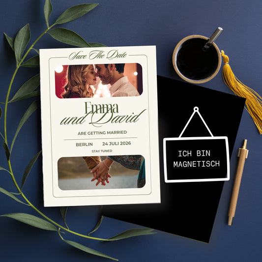 Magnetische Save-the-Date Karte – Personalisiert mit eurem Foto Film Style