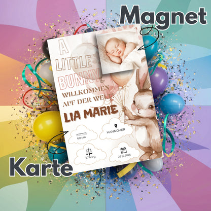 Willkommen, kleines Wunder – Karte mit Magnet Bunny Style