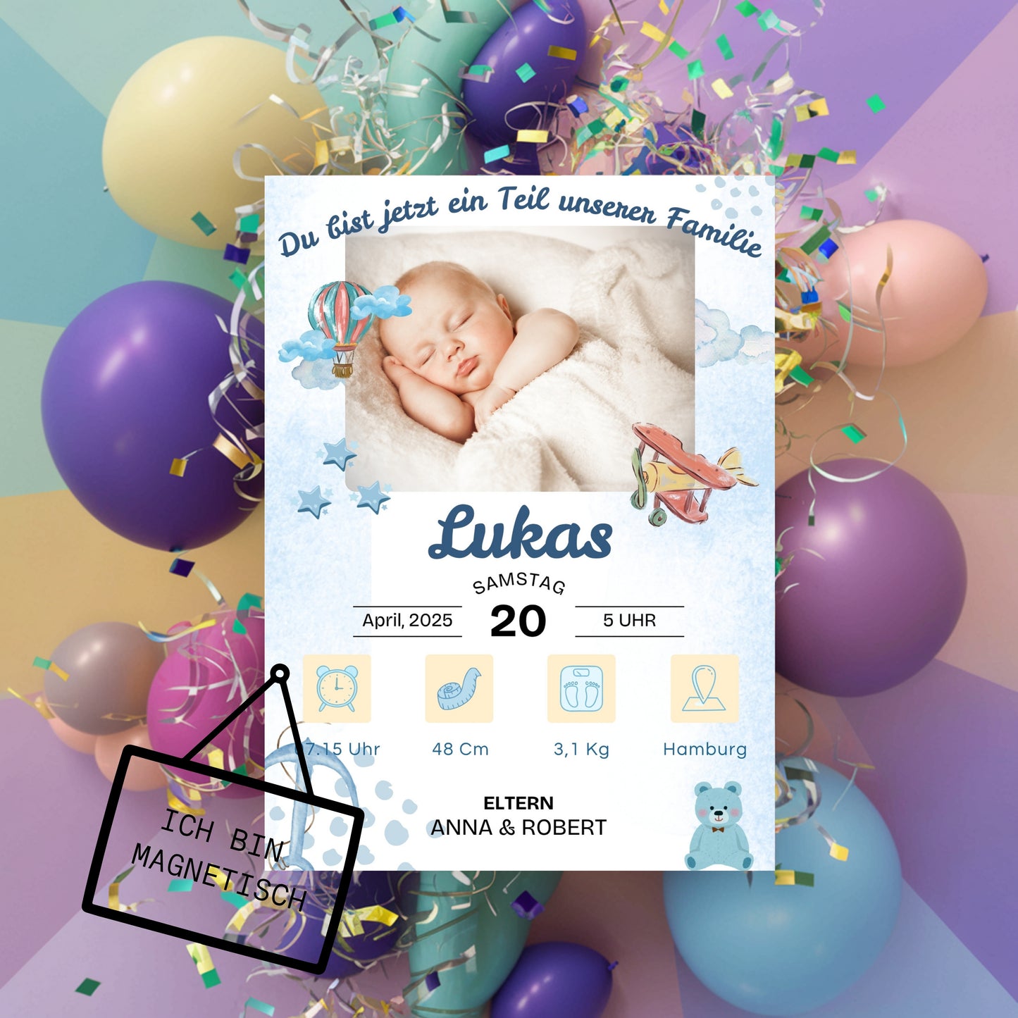 Willkommen, kleines Wunder – Magnetkarte zur Geburt Plane Style