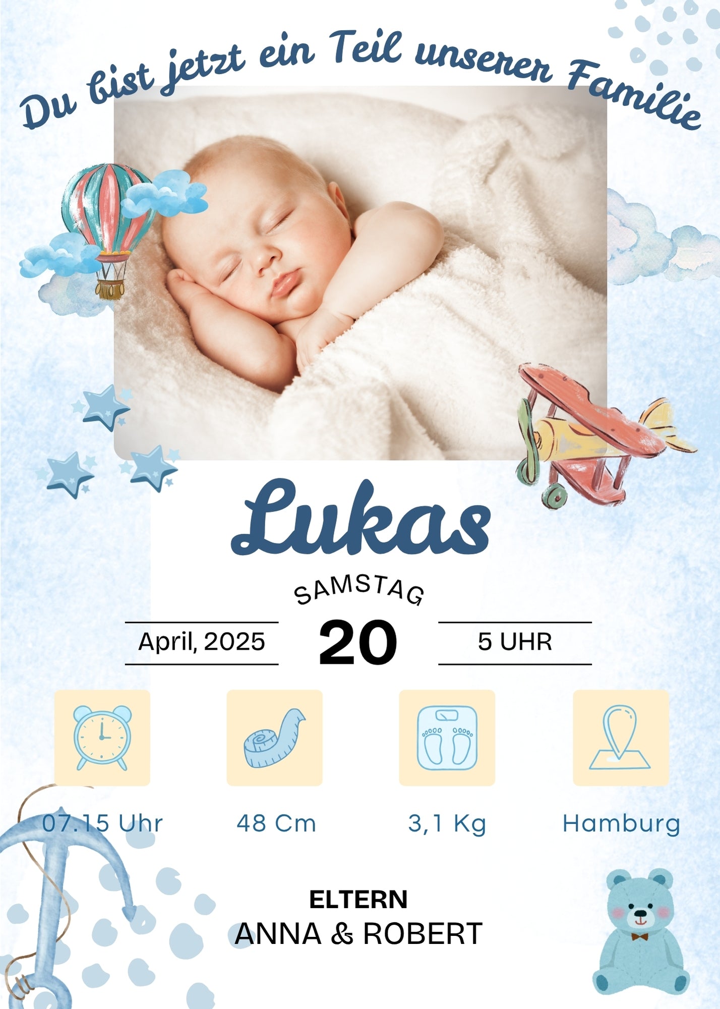 Willkommen, kleines Wunder – Magnetkarte zur Geburt Plane Style