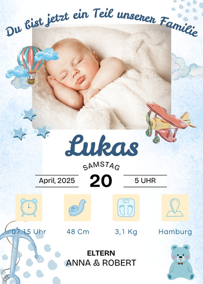Willkommen, kleines Wunder – Magnetkarte zur Geburt Plane Style