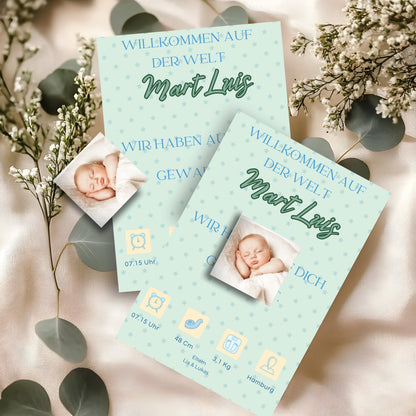 Willkommen, kleines Wunder – Karte mit Magnet Green Style