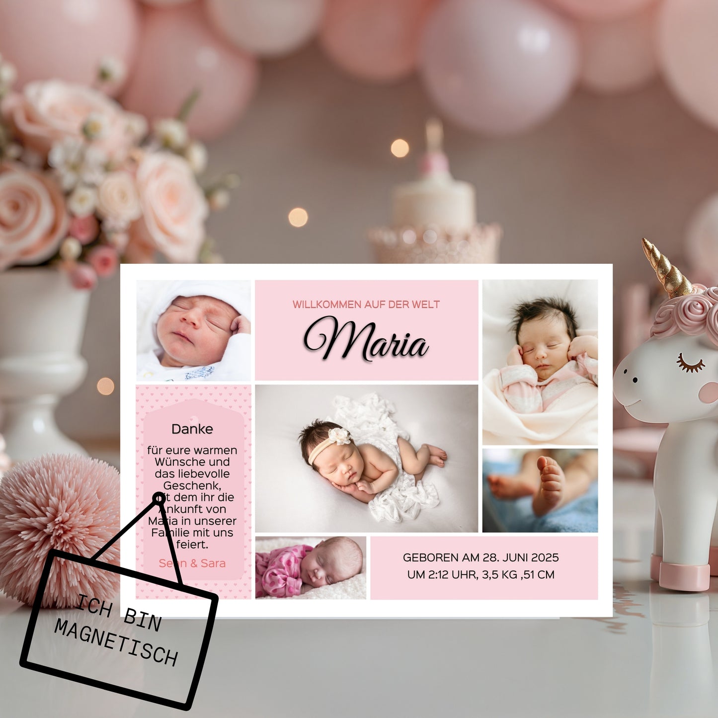 Willkommen, kleines Wunder – Magnetische Grußkarte zur Geburt Pastel Style