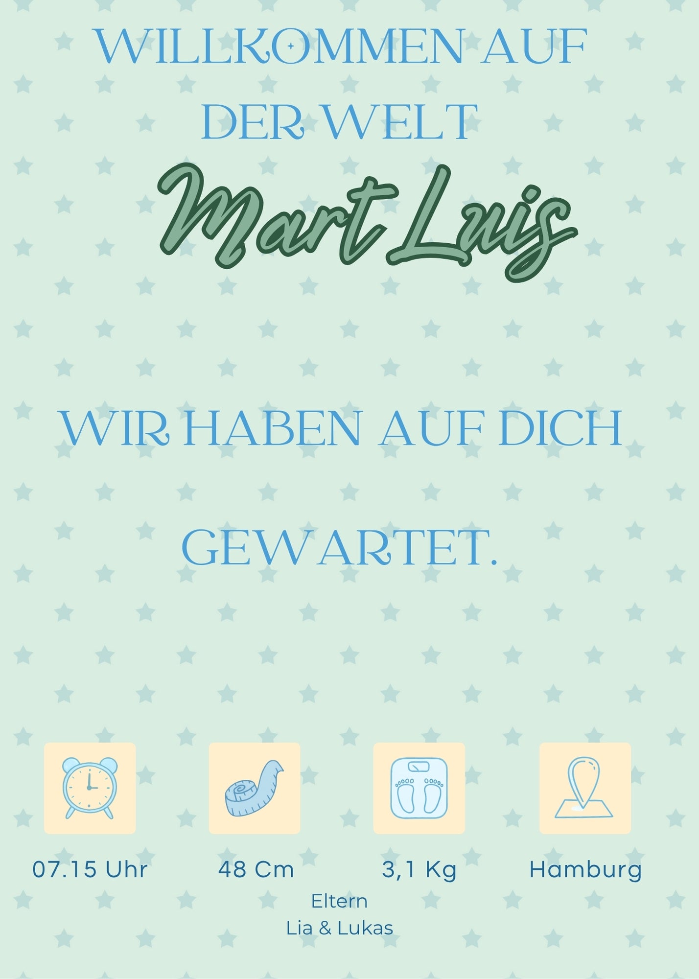 Willkommen, kleines Wunder – Karte mit Magnet Green Style