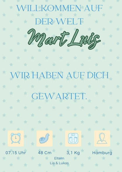 Willkommen, kleines Wunder – Karte mit Magnet Green Style