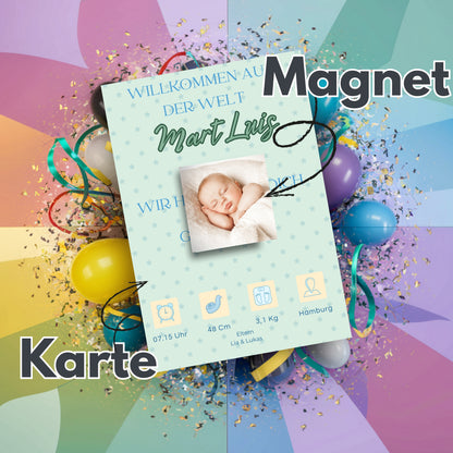 Willkommen, kleines Wunder – Karte mit Magnet Green Style