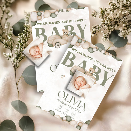 Willkommen, kleines Wunder – Karte mit Magnet Oliven Style