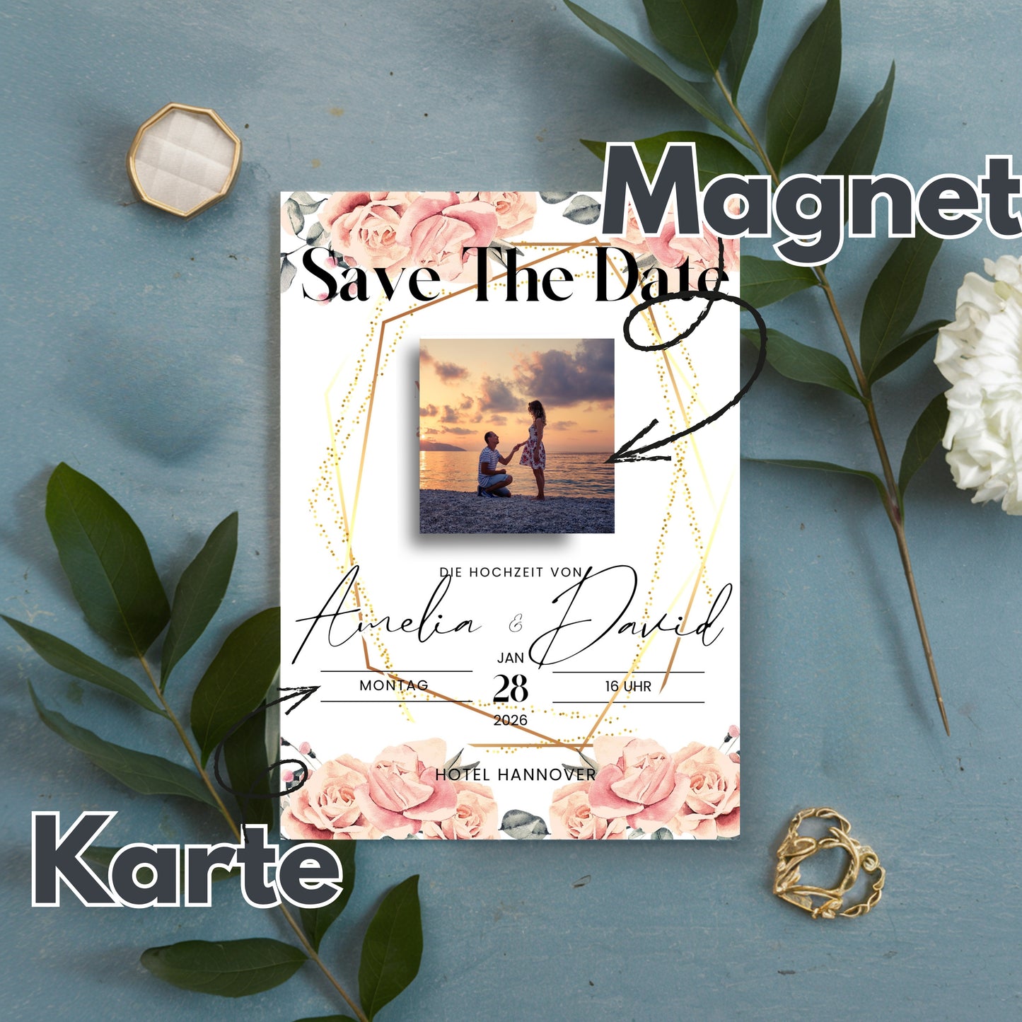 Save the Date Magnet auf Karte – elegant und einzigartig Tee Style