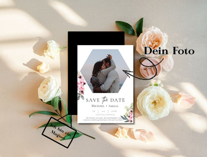 Magnetische Save-the-Date Karte – Personalisiert mit eurem Foto Blumen Style