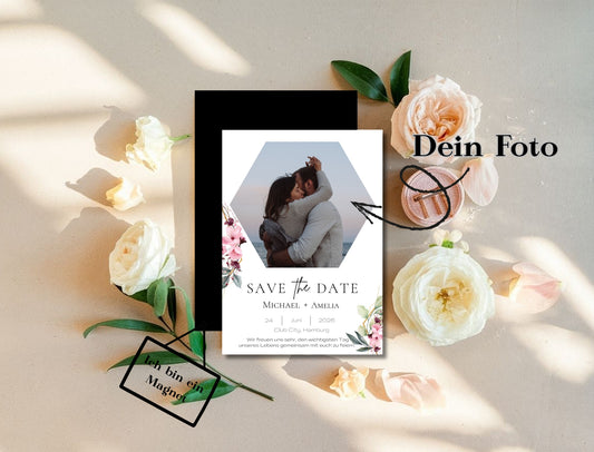 Magnetische Save-the-Date Karte – Personalisiert mit eurem Foto Blumen Style