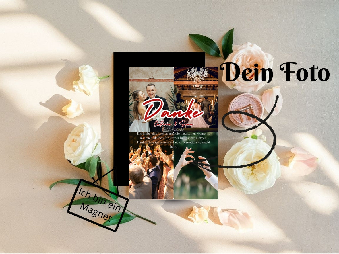 Wir sagen Danke – Magnetkarte mit Foto & persönlichem Text 4 Fotos Style