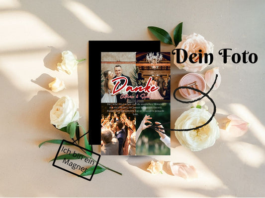 Wir sagen Danke – Magnetkarte mit Foto & persönlichem Text 4 Fotos Style