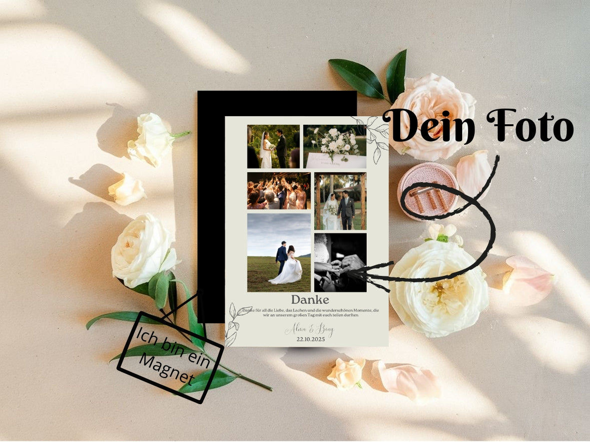 Wir sagen Danke – Magnetkarte mit Foto & persönlichem Text Easy Style