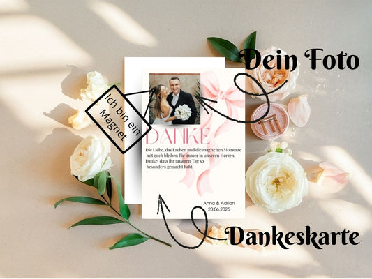 Wir sagen Danke – Magnetkarte mit Foto & persönlichem Text Pink Style