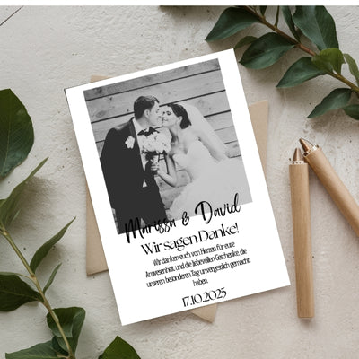 Wir sagen Danke – Magnetkarte mit Foto & persönlichem Text Black Style